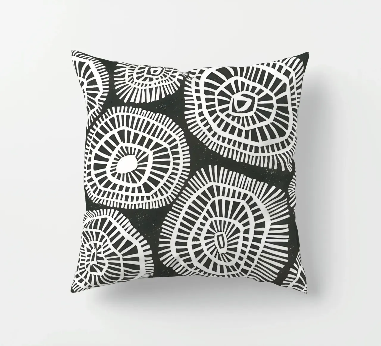 Radiant Rhythms: Abstract circular art decorative cushion by Kunst und Kontrast
