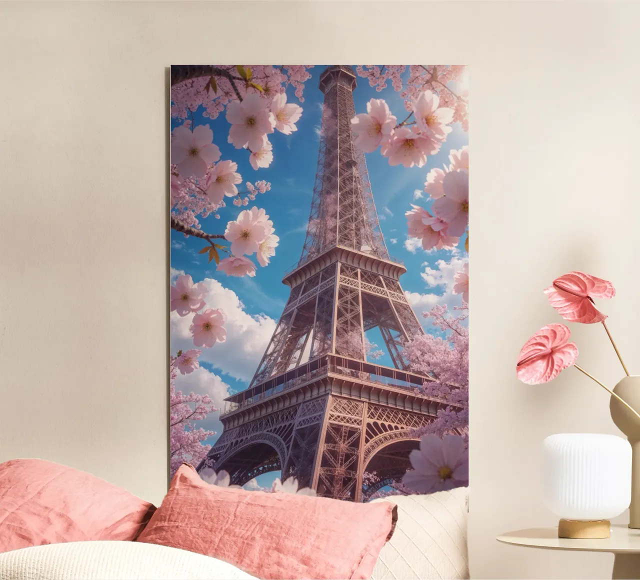 Spring Blossoms Around the Eiffel Tower alluminio dibond da AlbertKlee