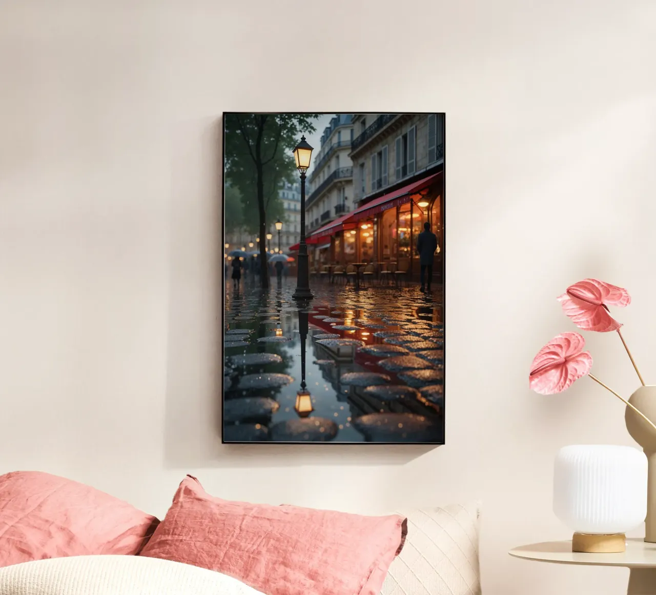 Rainy Parisian Street with Lantern Reflections plexiglass da AlbertKlee