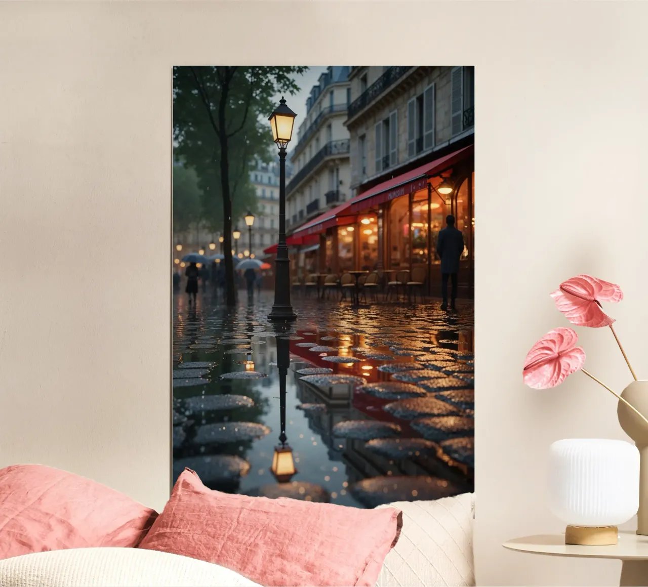 Rainy Parisian Street with Lantern Reflections carta hahnemühle da AlbertKlee