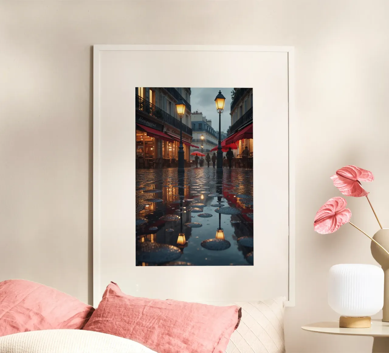 Parisian Night Glow: Lanterns and Puddles Hahnemühle von AlbertKlee