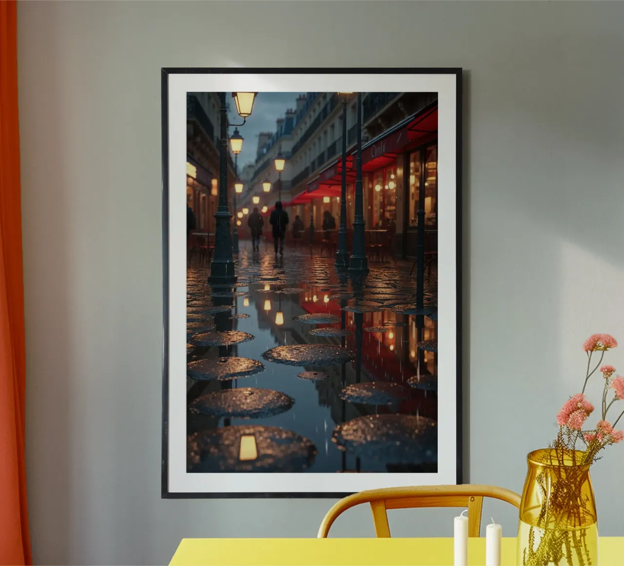 Cozy Paris: Café Lights and Rainy Streets poster by AlbertKlee