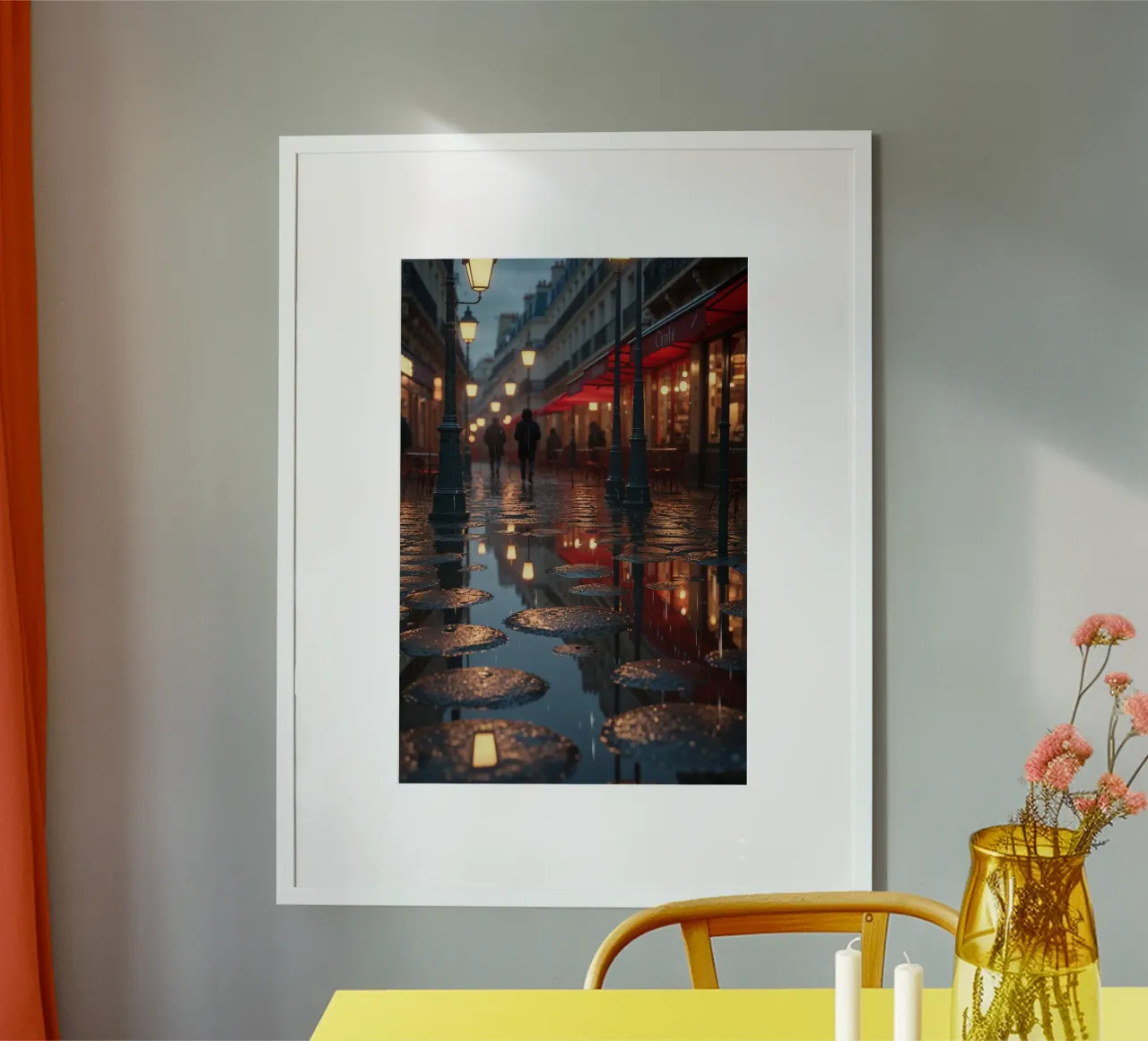 Cozy Paris: Café Lights and Rainy Streets poster by AlbertKlee