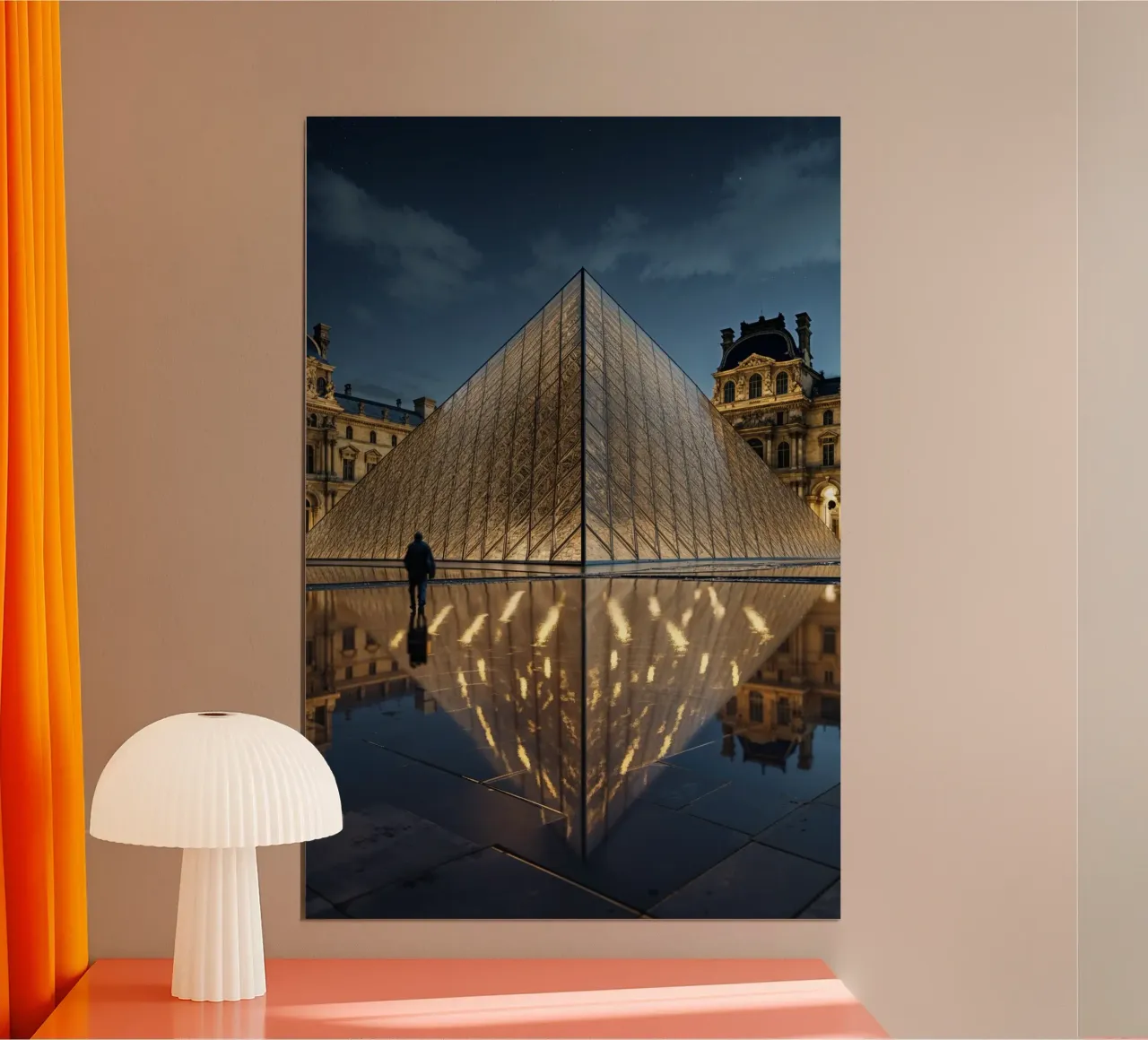 Illuminated Louvre Pyramid and Reflection carta hahnemühle da AlbertKlee