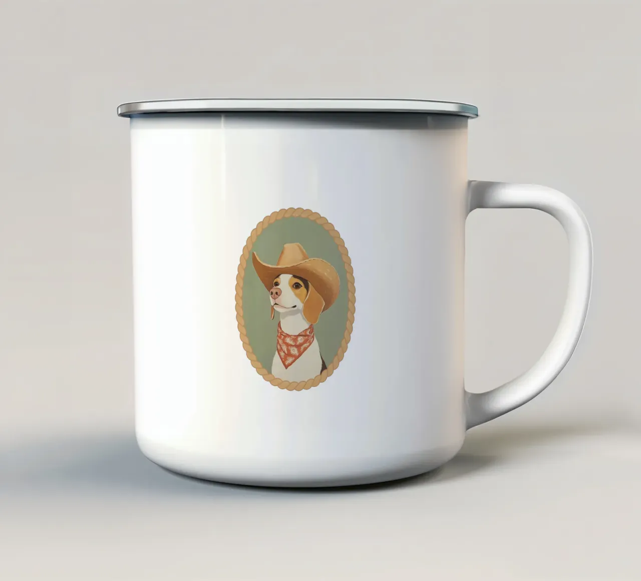 Cane beagle con cappello da cowboy tazza in smalto da Jungle Joy Art