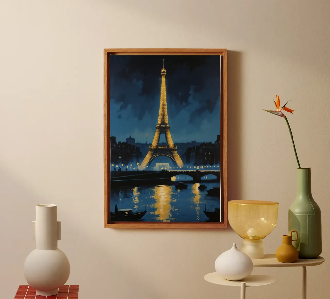 Eiffel Tower Reflections: Nighttime Glow canvas van AlbertKlee