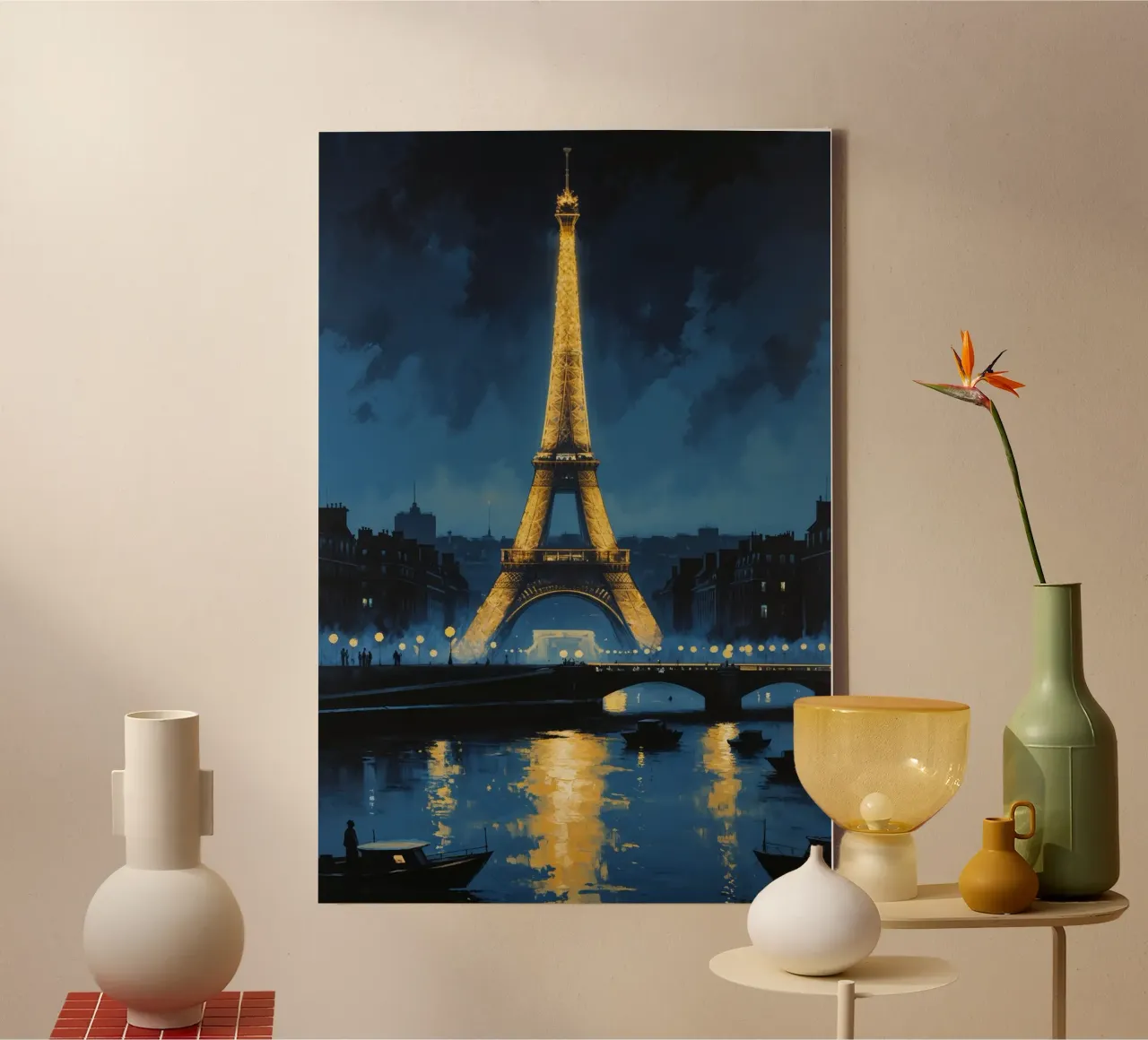 Eiffel Tower Reflections: Nighttime Glow canvas van AlbertKlee