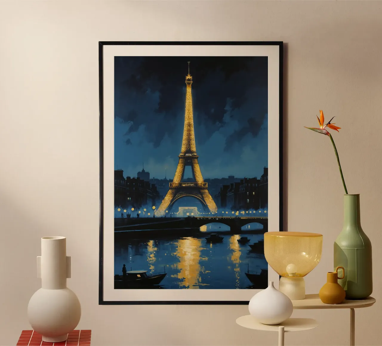 Eiffel Tower Reflections: Nighttime Glow poster van AlbertKlee
