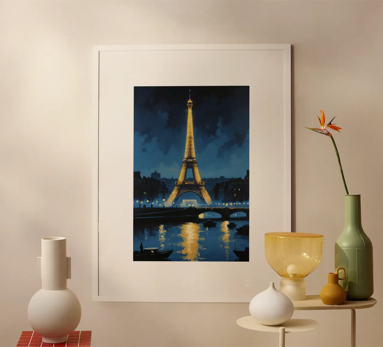 Eiffel Tower Reflections: Nighttime Glow poster van AlbertKlee