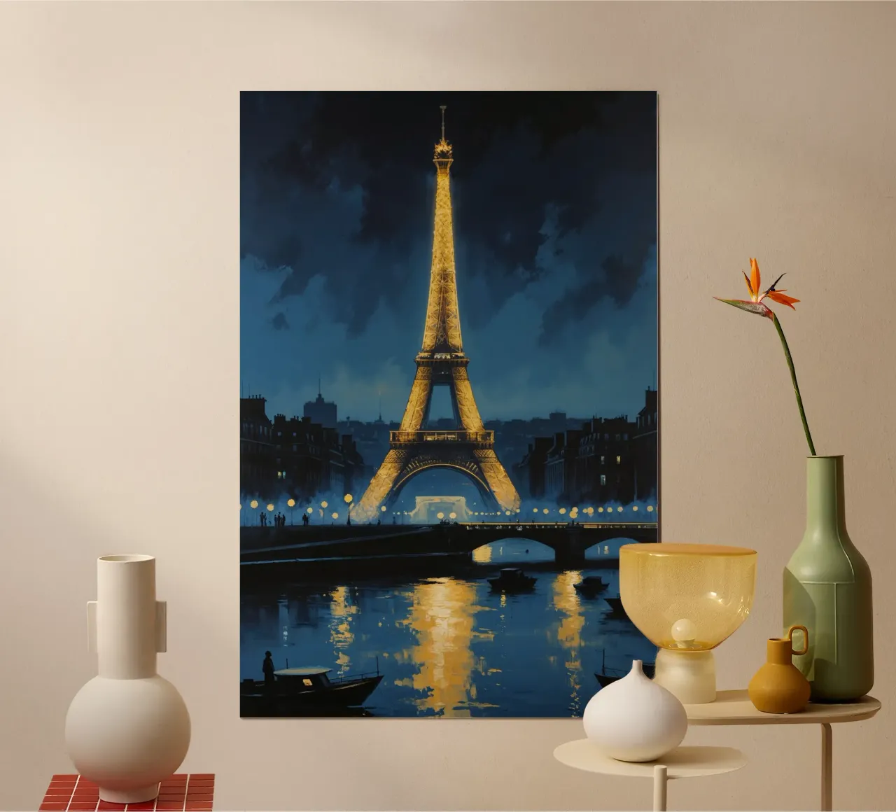 Eiffel Tower Reflections: Nighttime Glow poster van AlbertKlee