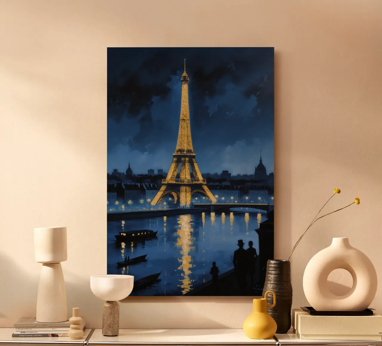 Parisian Nights: Golden Eiffel Tower alluminio dibond da AlbertKlee