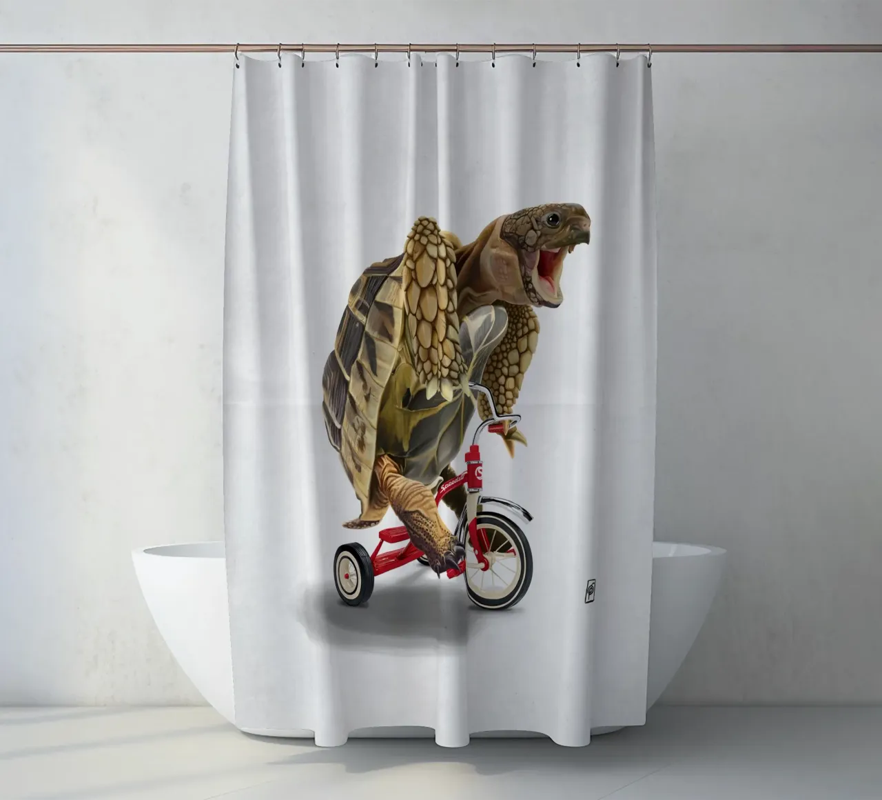 Speedster (Wordless) shower curtain by Rob Art | Illustration