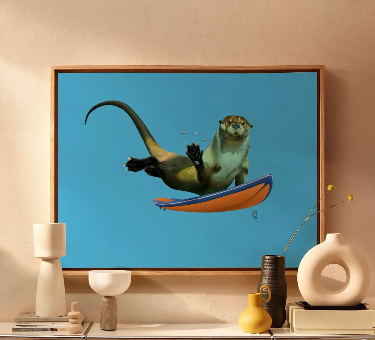Otterly (Colour) tela con Cornice a cassetta da Rob Art | Illustration