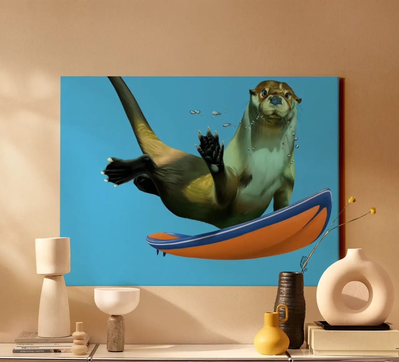 Otterly (Colour) tela con Cornice a cassetta da Rob Art | Illustration