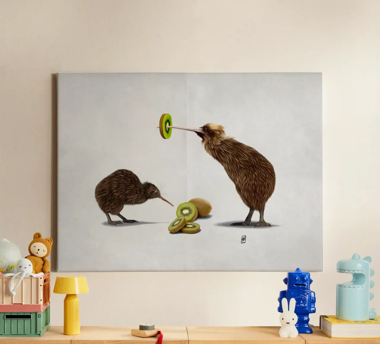 Kiwi (Wordless) tela con Cornice a cassetta da Rob Art | Illustration