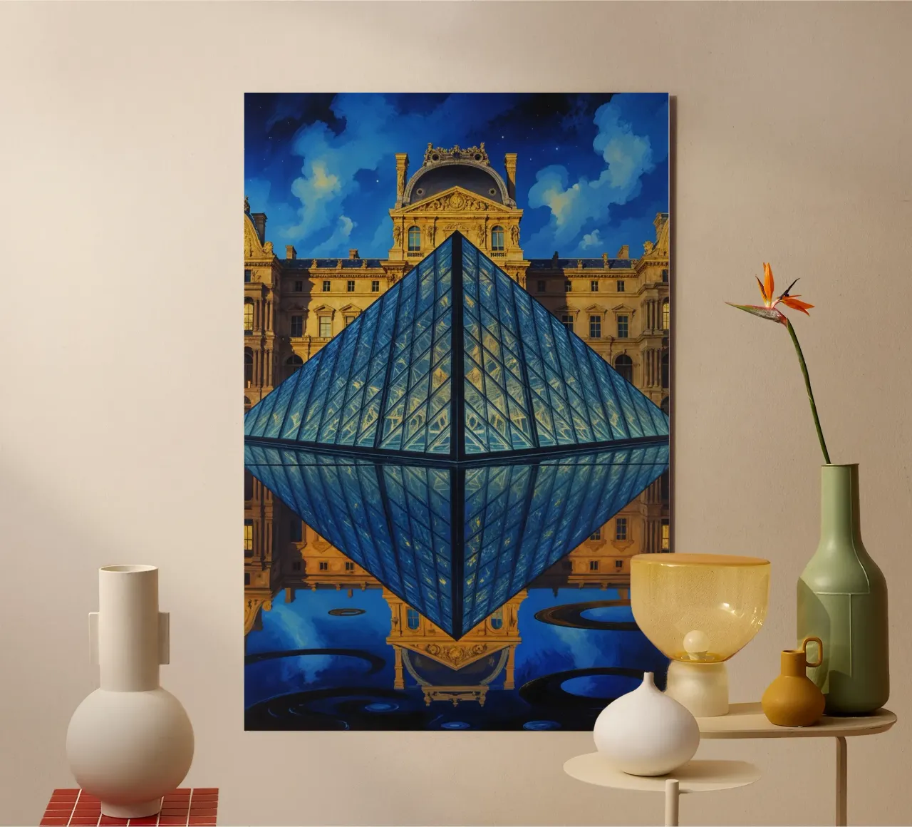 Louvre Pyramid Amid Cosmic Reflections alu dibond de AlbertKlee