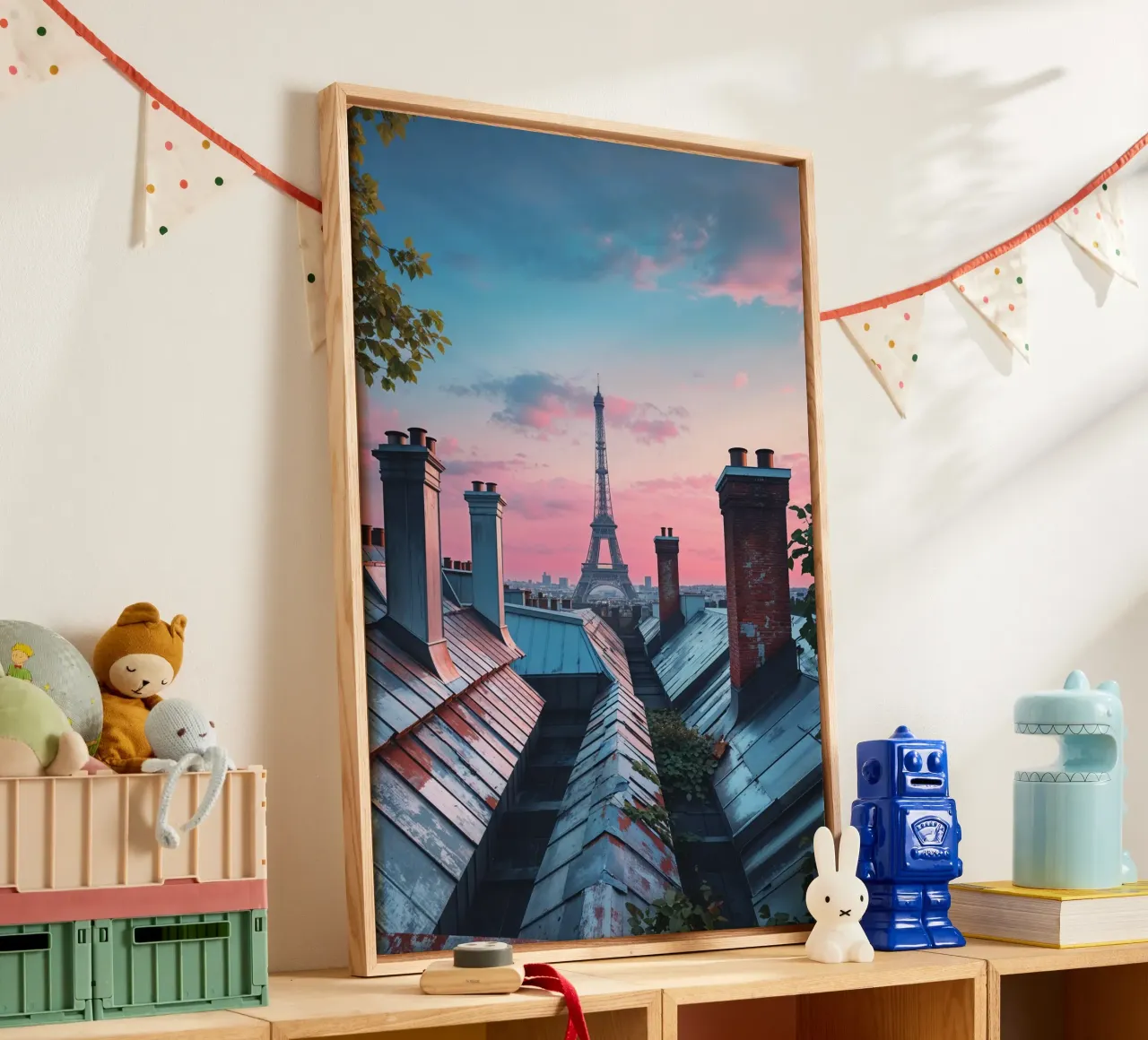 Rooftop Views of the Eiffel Tower at Sunset canvas van AlbertKlee