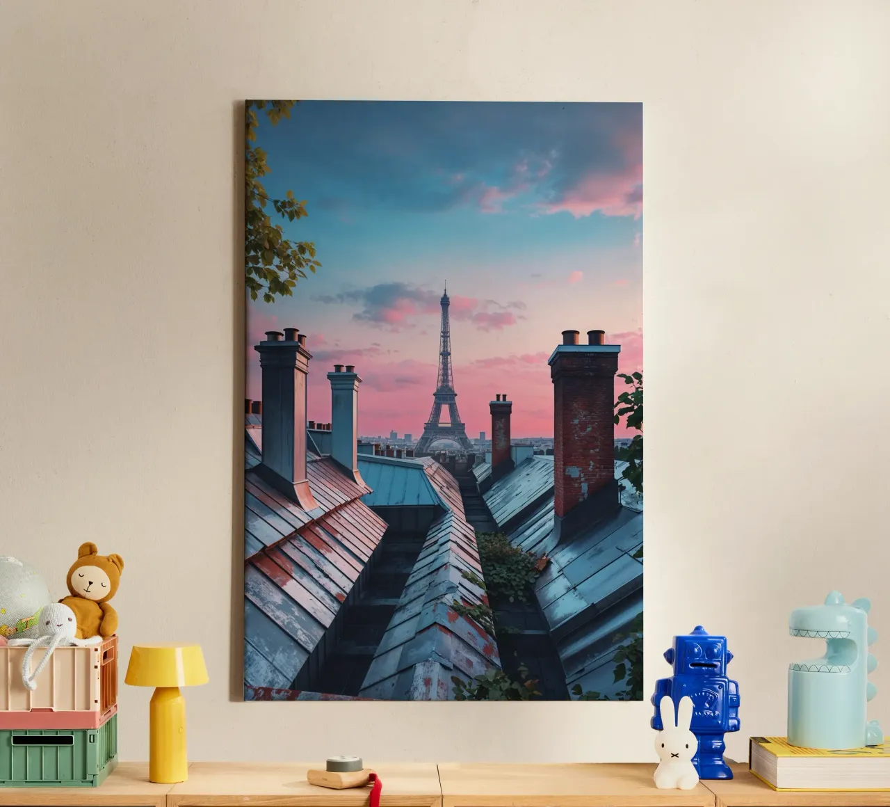 Rooftop Views of the Eiffel Tower at Sunset toile de AlbertKlee
