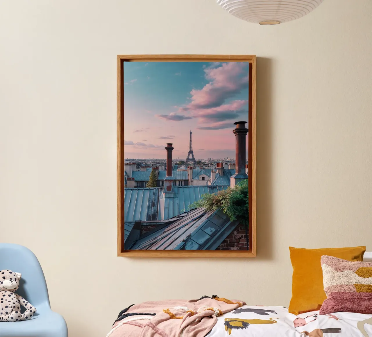 Parisian Rooftops and Sunset Dreams tela con Cornice a cassetta da AlbertKlee
