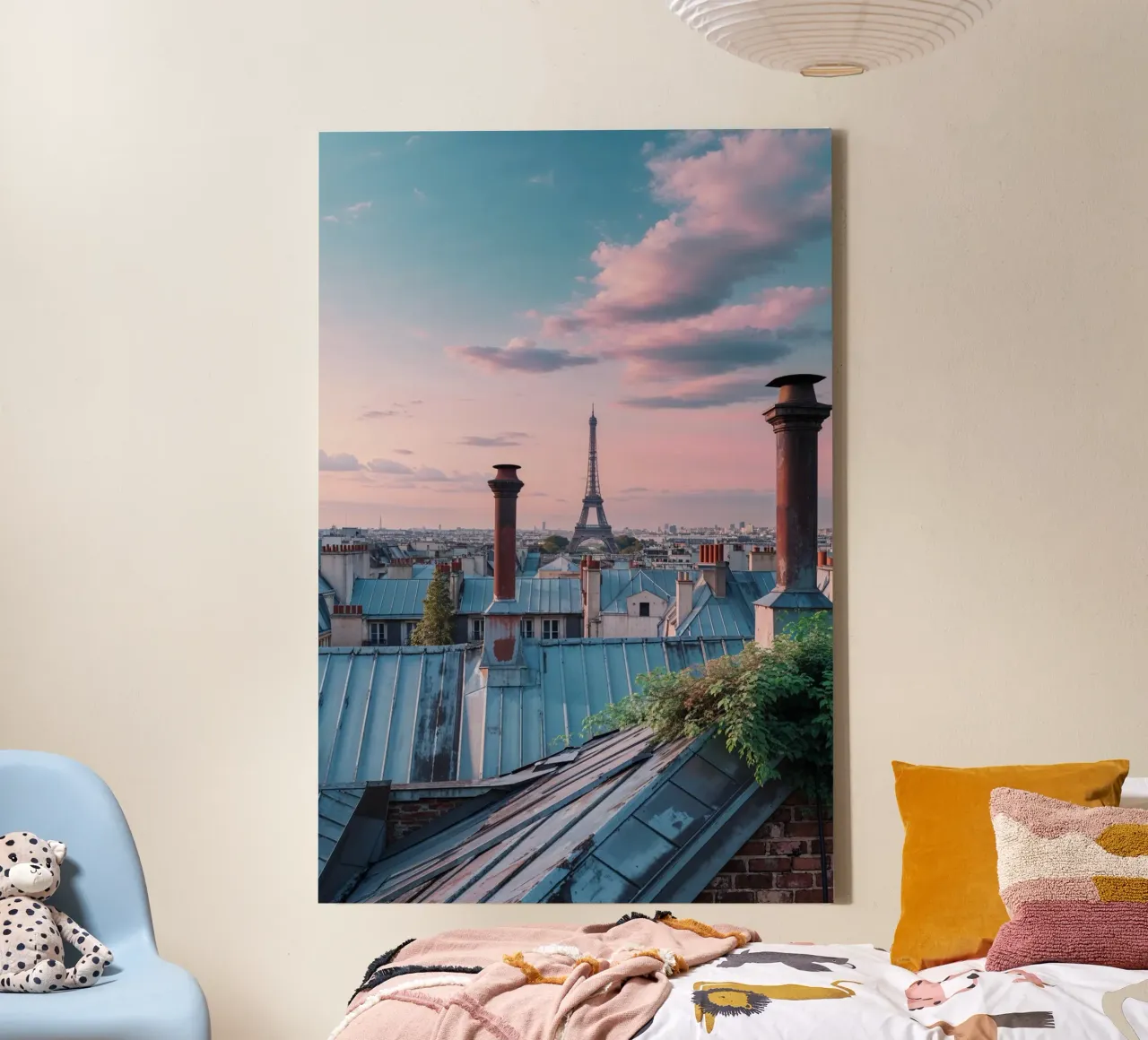 Parisian Rooftops and Sunset Dreams tela con Cornice a cassetta da AlbertKlee