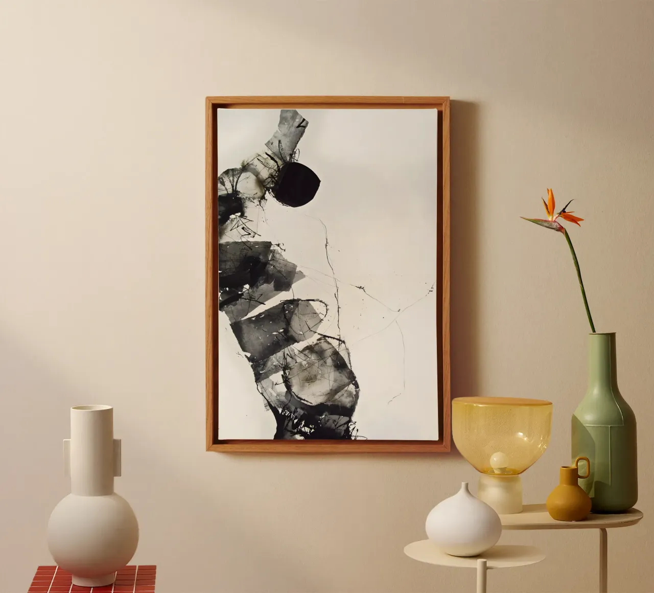 The art of darkness: structure and depth canvas with Floater frame by Kunst und Kontrast