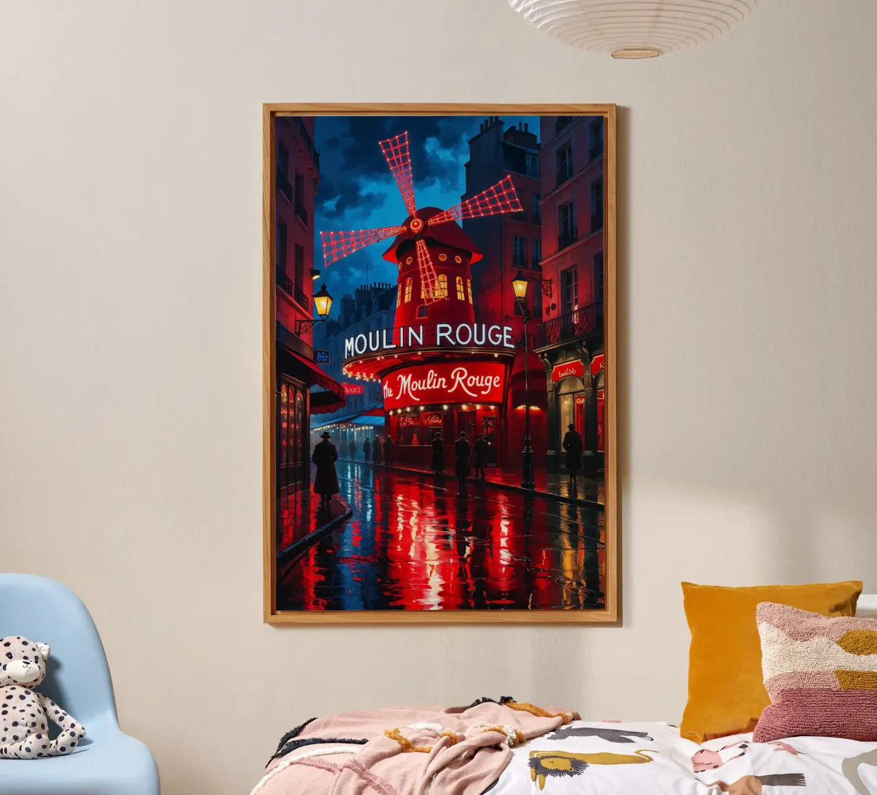 Moulin Rouge under a Neon Glow alluminio dibond da AlbertKlee