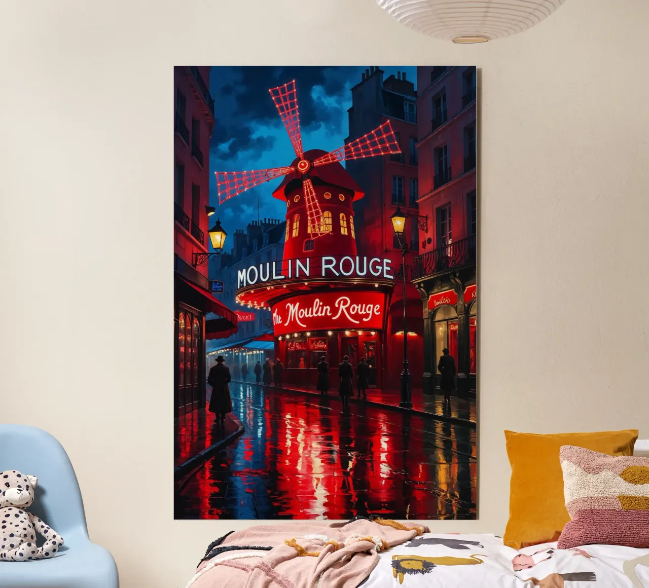 Moulin Rouge under a Neon Glow alu-dibond by AlbertKlee
