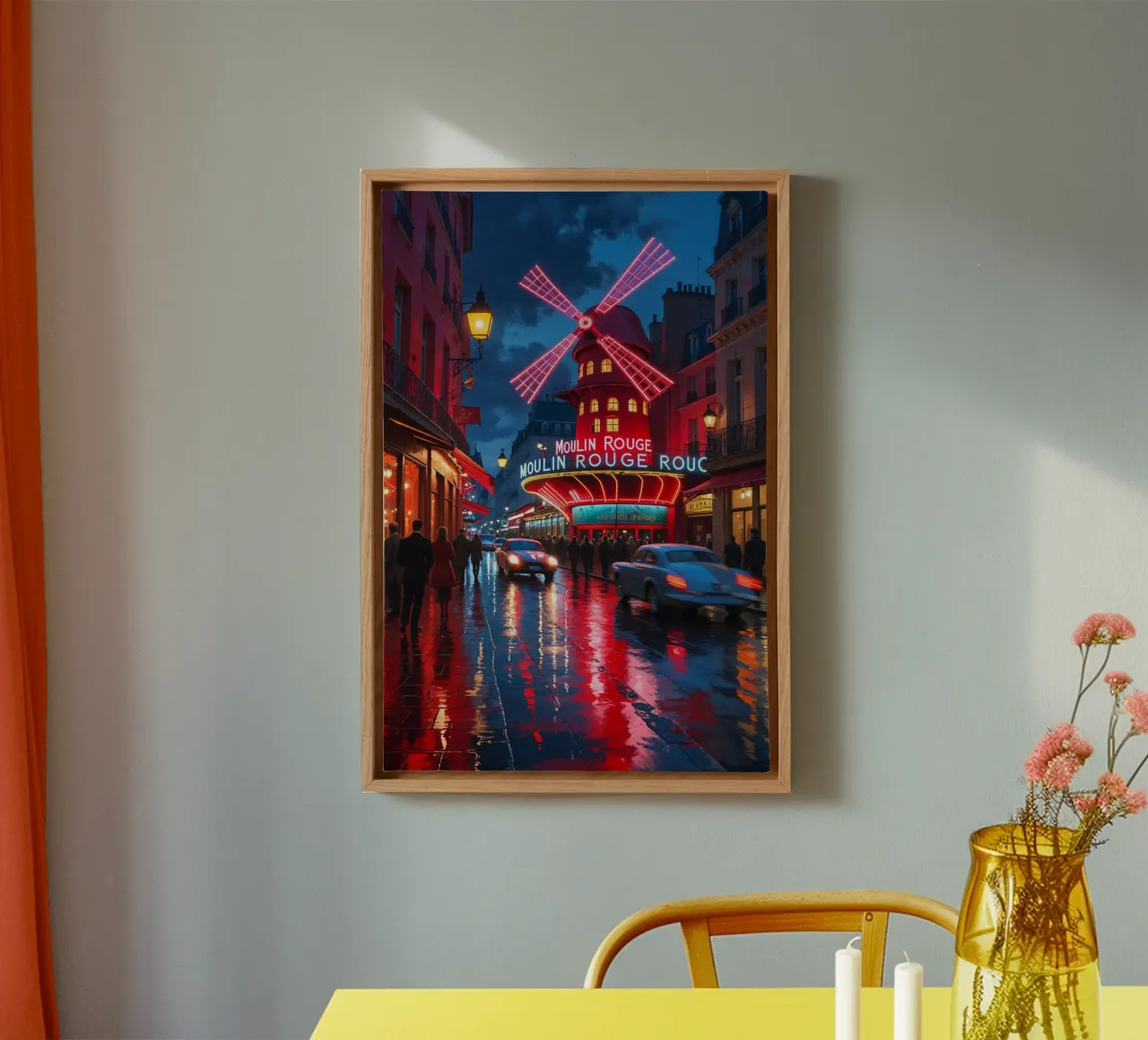 Neon Elegance at Moulin Rouge tela con Cornice a cassetta da AlbertKlee