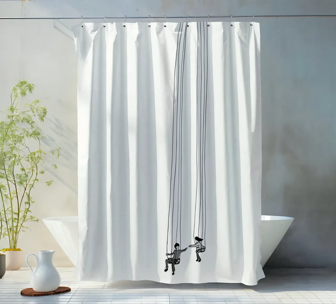 Rocking connectedness: minimalist linear artwork shower curtain by Kunst und Kontrast