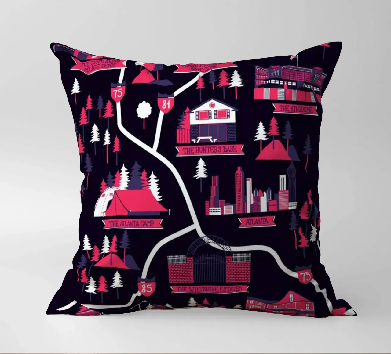The Walking Dead map decorative cushion by Róbert Farkas