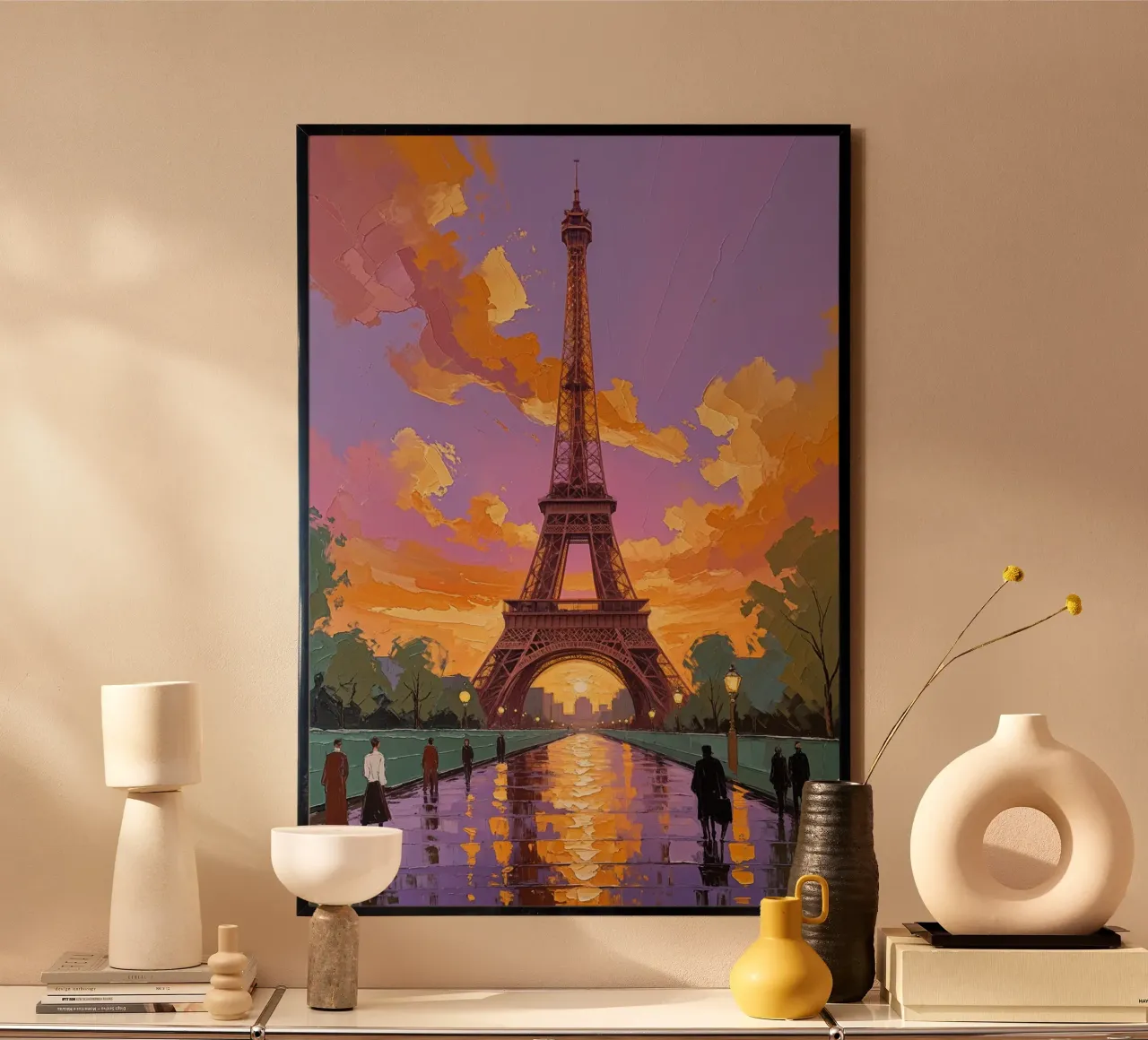 Impressionist Sunset by the Eiffel Tower carta hahnemühle da AlbertKlee