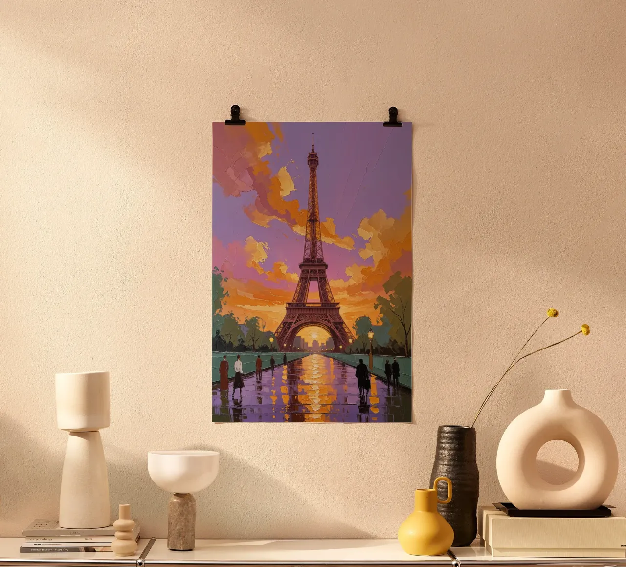 Impressionist Sunset by the Eiffel Tower carta hahnemühle da AlbertKlee