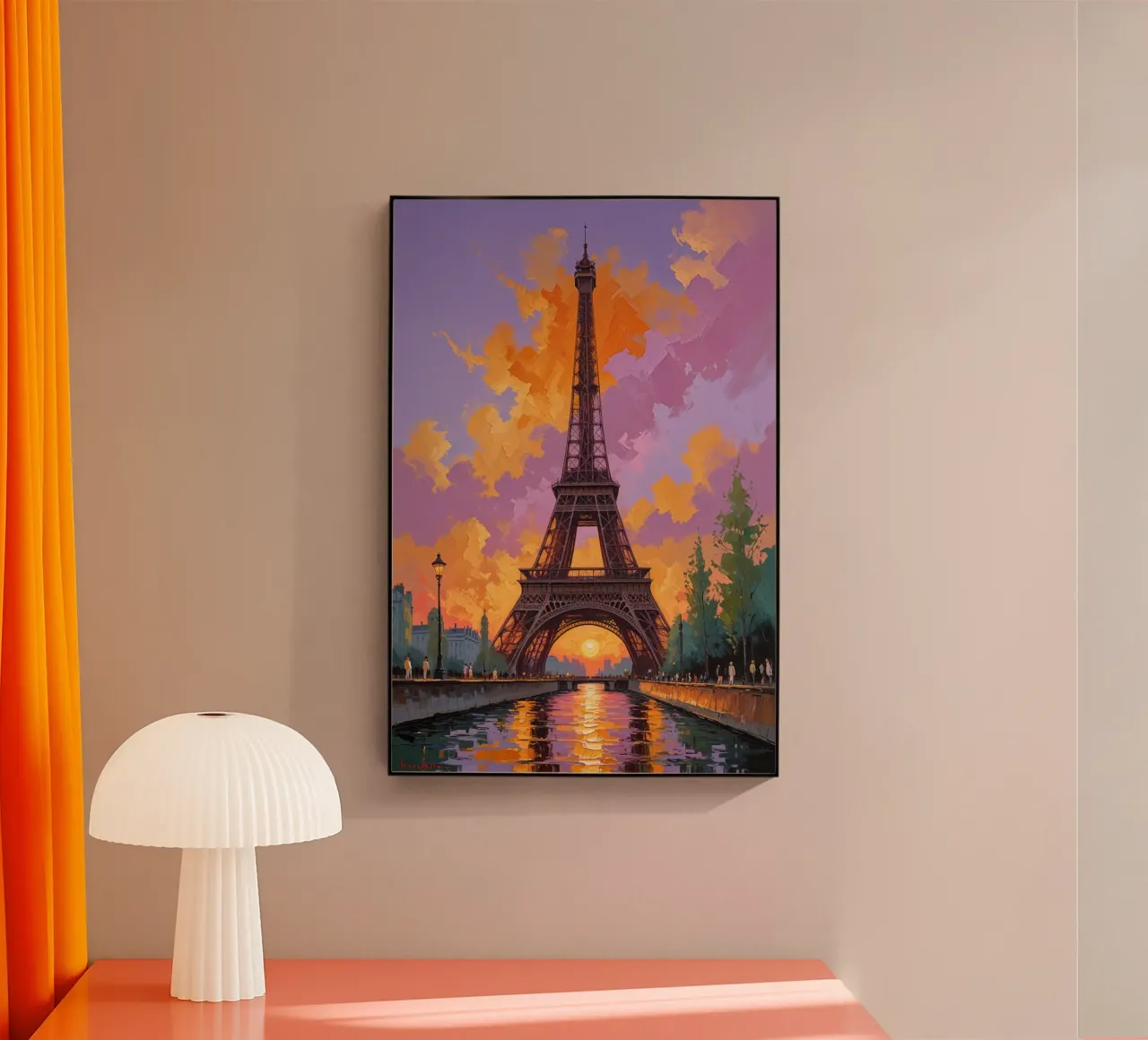 The Eiffel Tower Amidst Sunset Splendor acryl van AlbertKlee