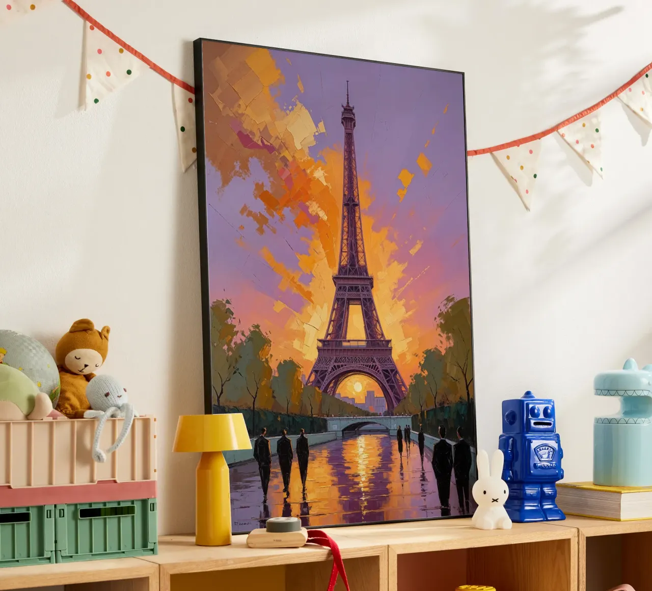 Eiffel Tower and Parisian Pathway at Sunset alluminio dibond con Cornice Artbox da AlbertKlee