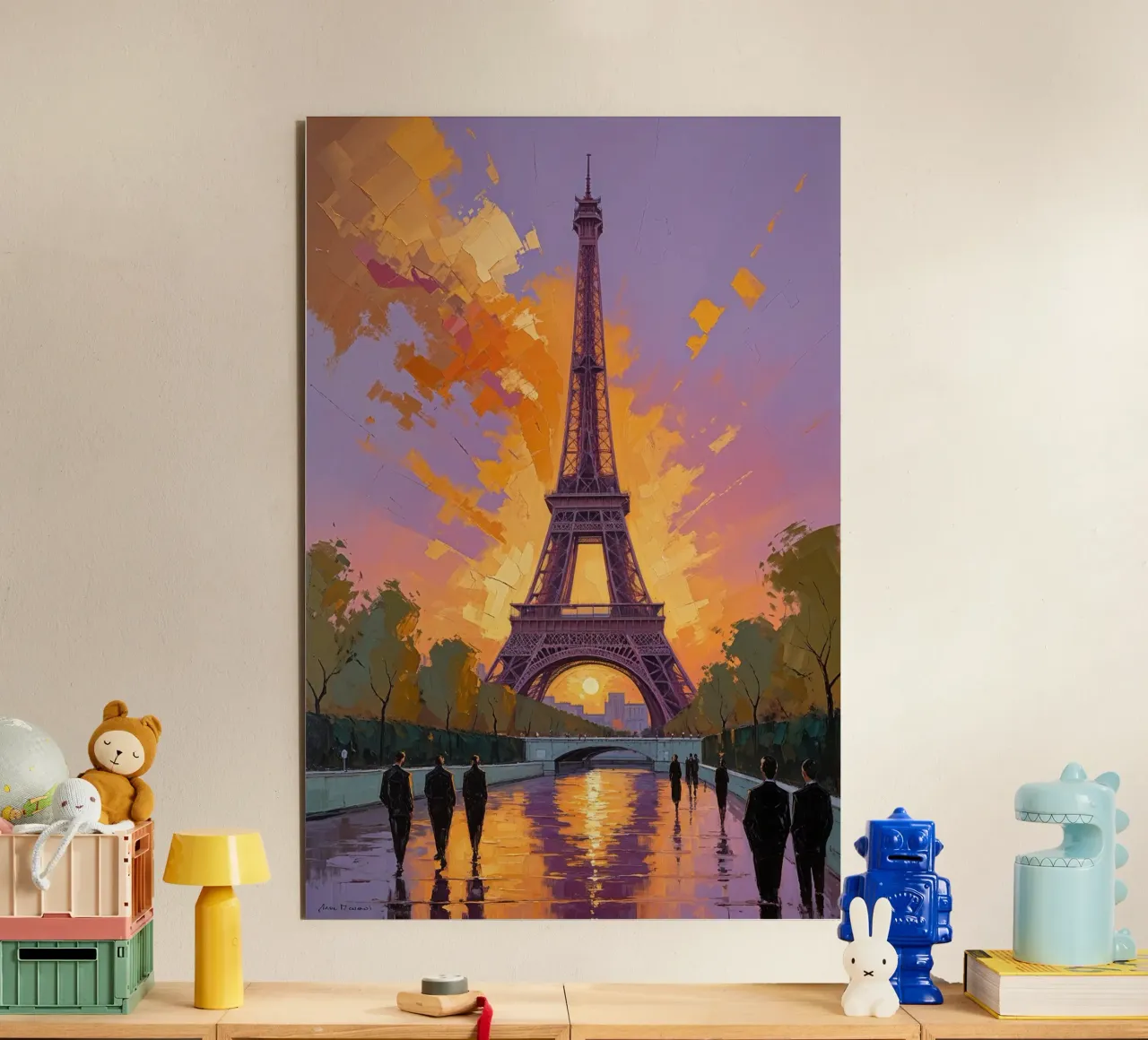 Eiffel Tower and Parisian Pathway at Sunset alluminio dibond con Cornice Artbox da AlbertKlee