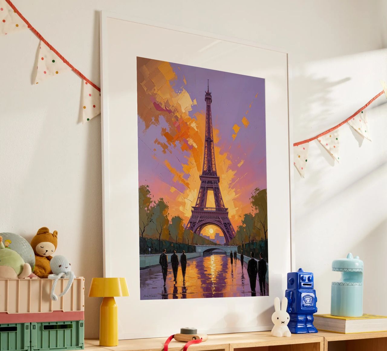 Eiffel Tower and Parisian Pathway at Sunset poster da AlbertKlee