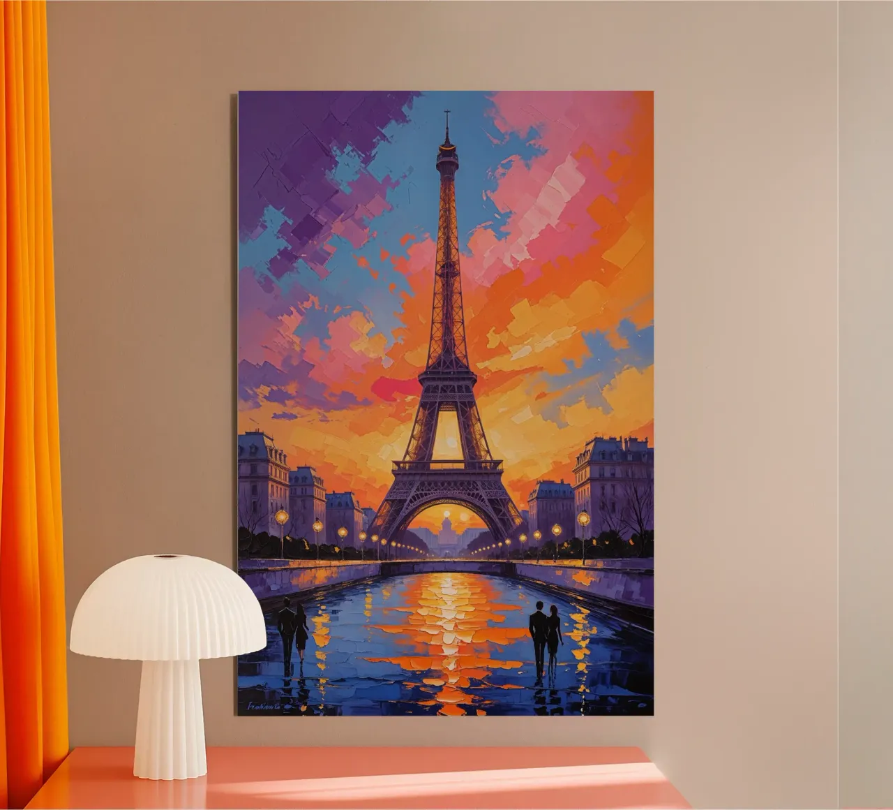 Eiffel Tower Reflection in Sunset Glow Alu-Dibond von AlbertKlee