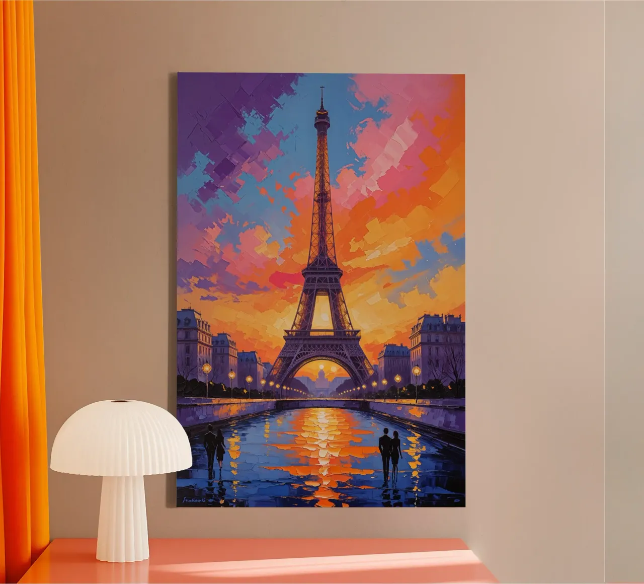 Eiffel Tower Reflection in Sunset Glow tela da AlbertKlee