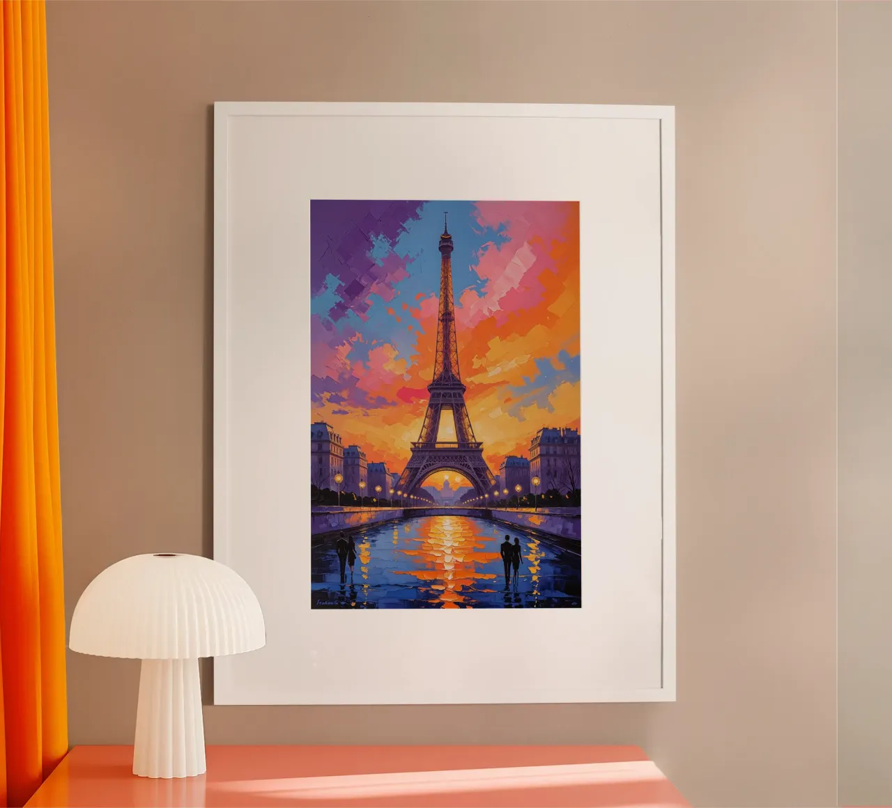 Eiffel Tower Reflection in Sunset Glow Poster von AlbertKlee