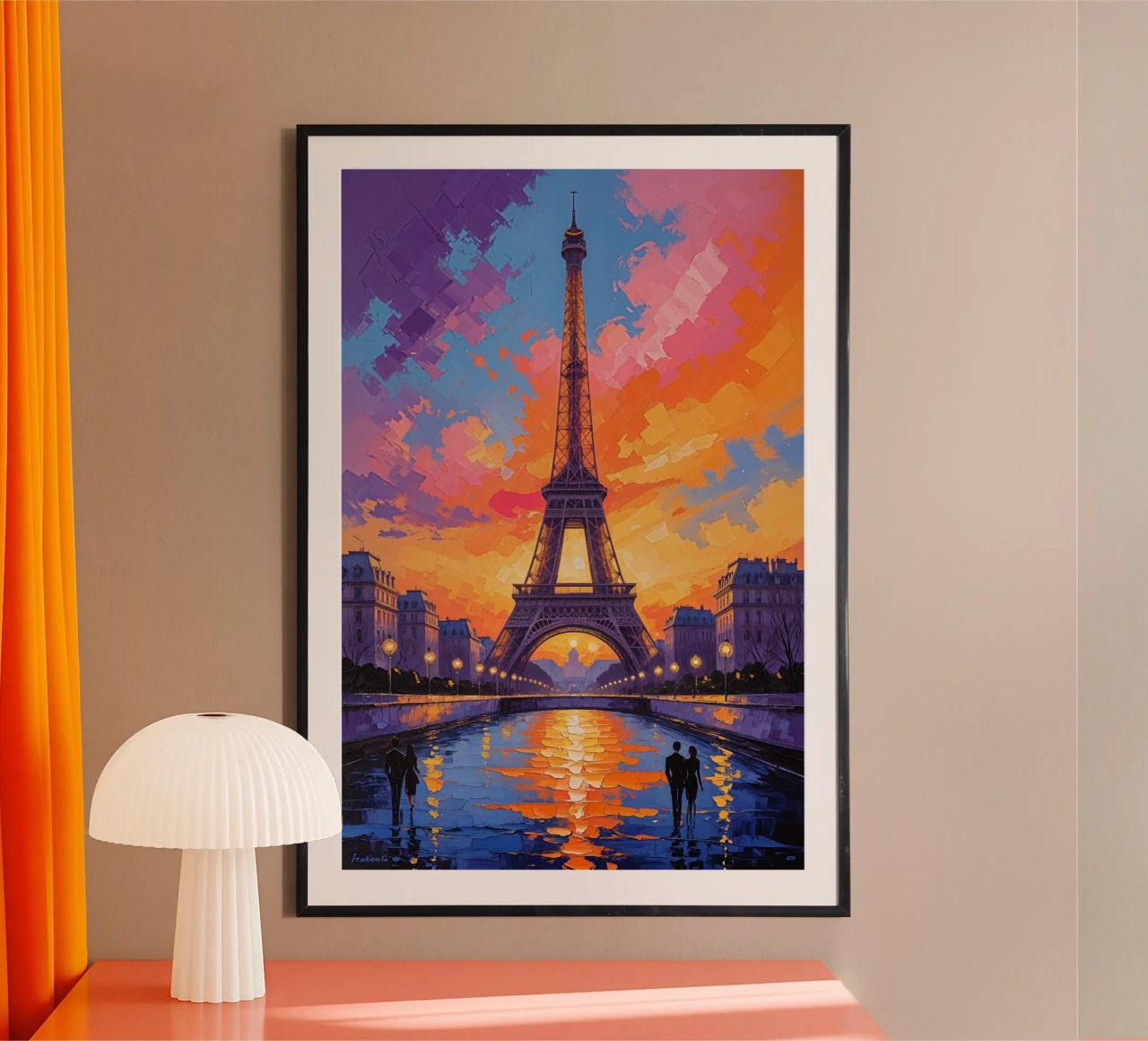 Eiffel Tower Reflection in Sunset Glow Poster von AlbertKlee
