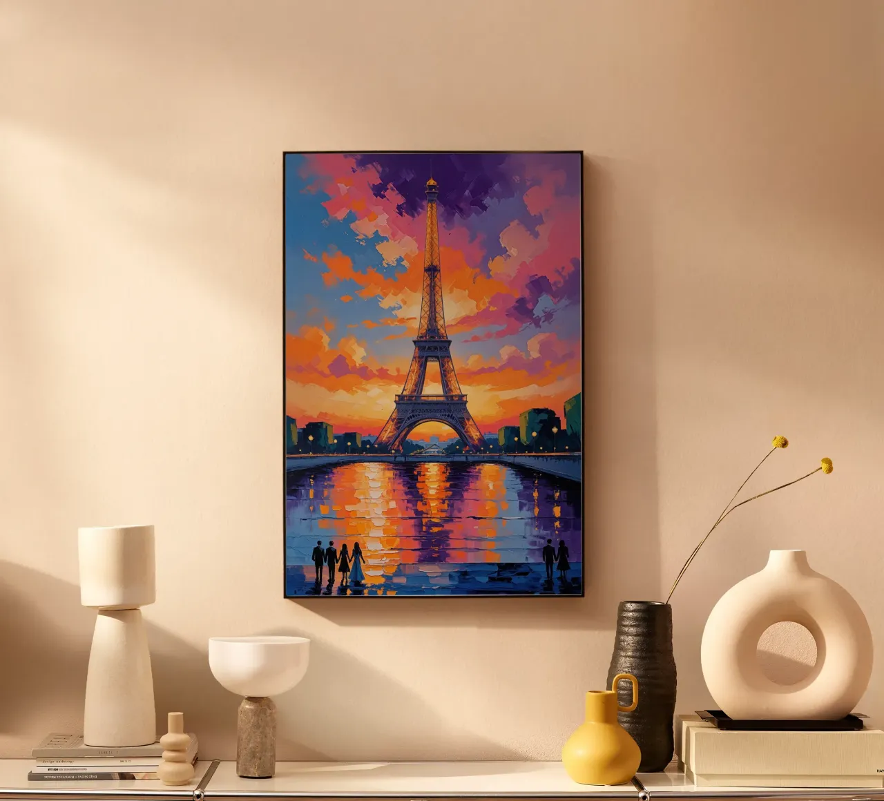 Golden Eiffel Tower with Evening Reflections acryl van AlbertKlee