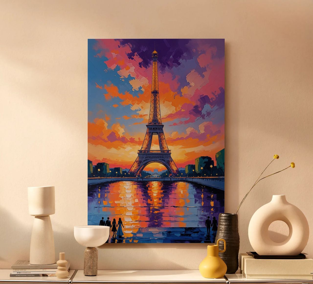 Golden Eiffel Tower with Evening Reflections alluminio dibond da AlbertKlee