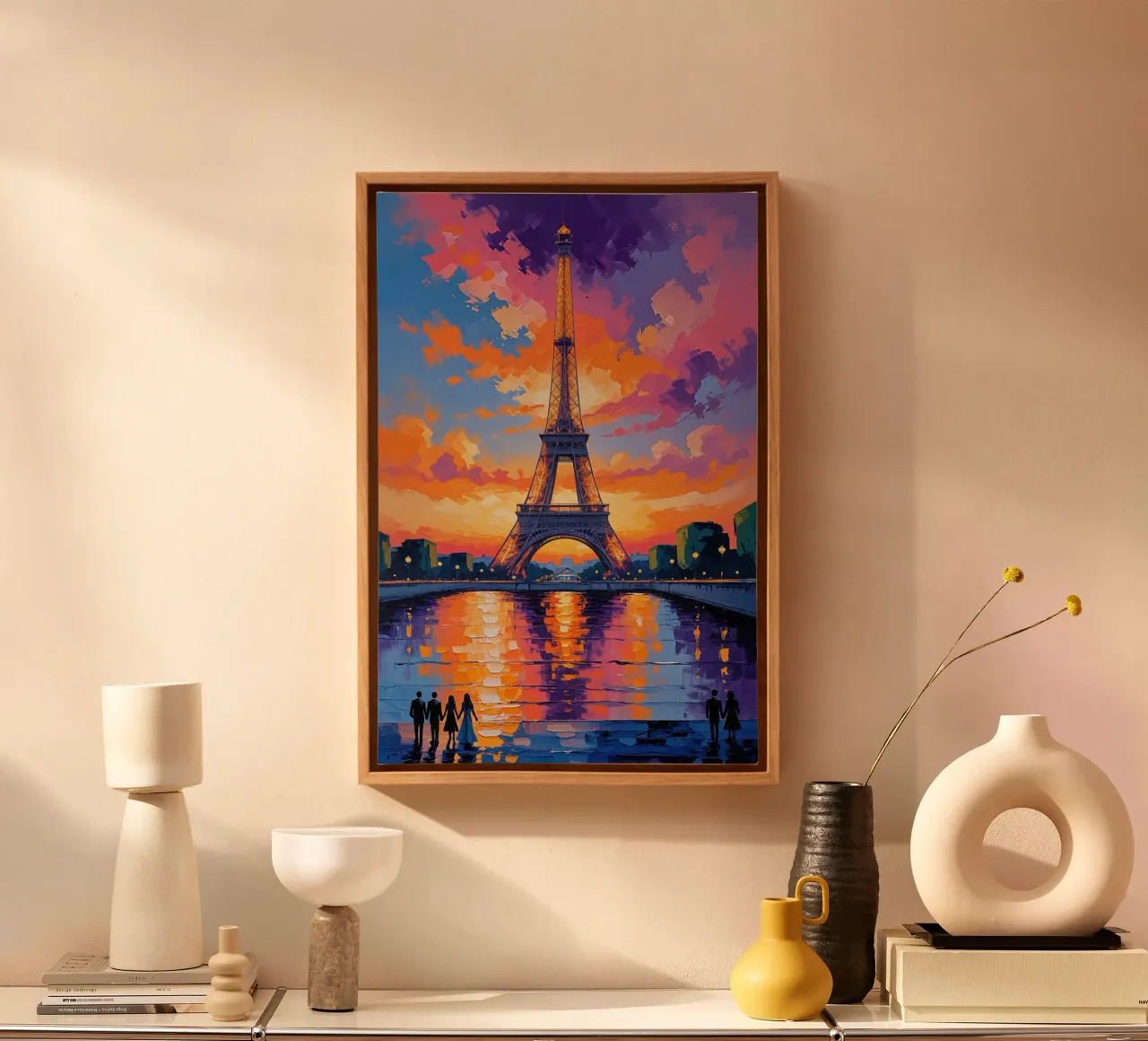 Golden Eiffel Tower with Evening Reflections tela da AlbertKlee