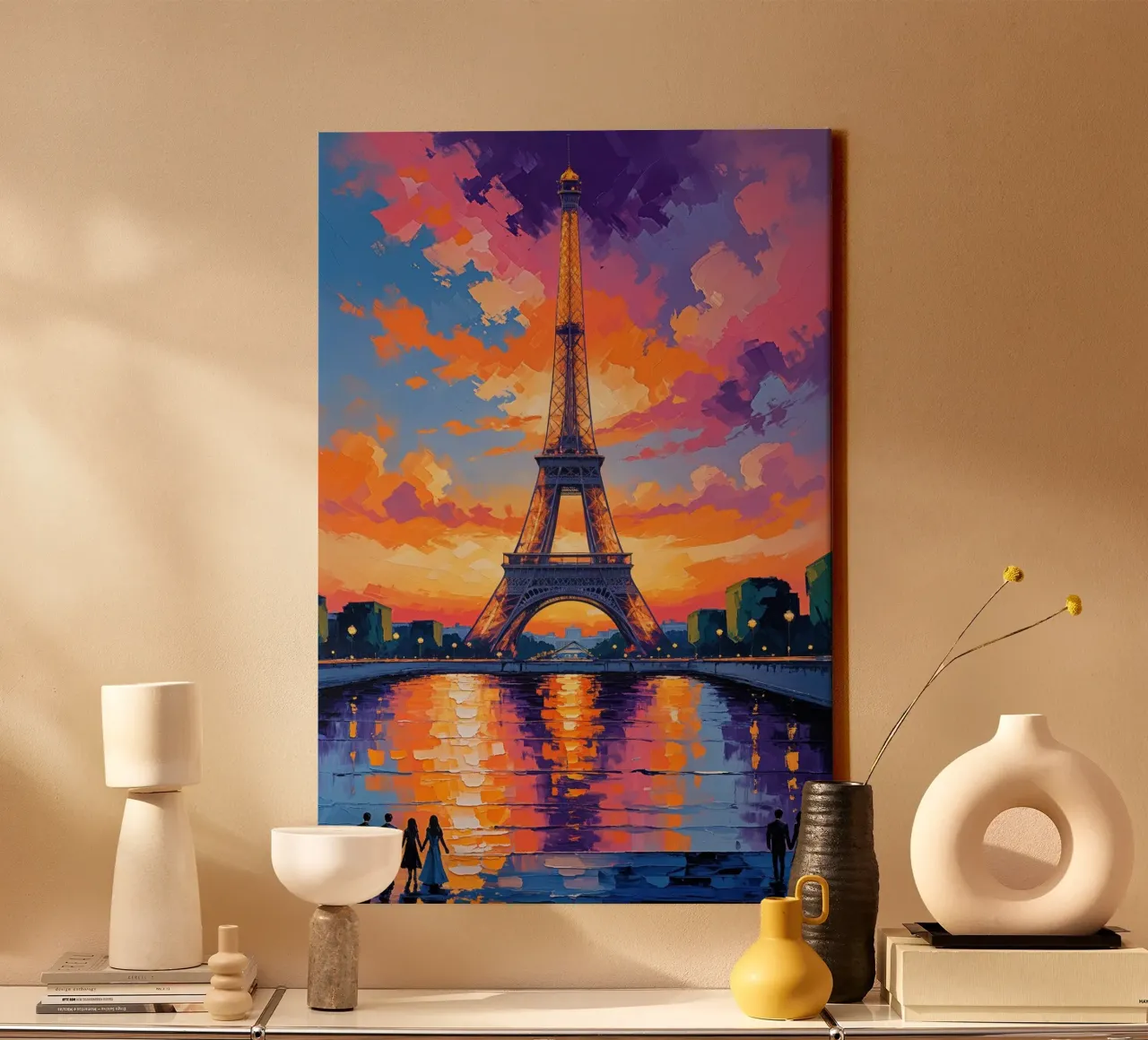 Golden Eiffel Tower with Evening Reflections tela da AlbertKlee