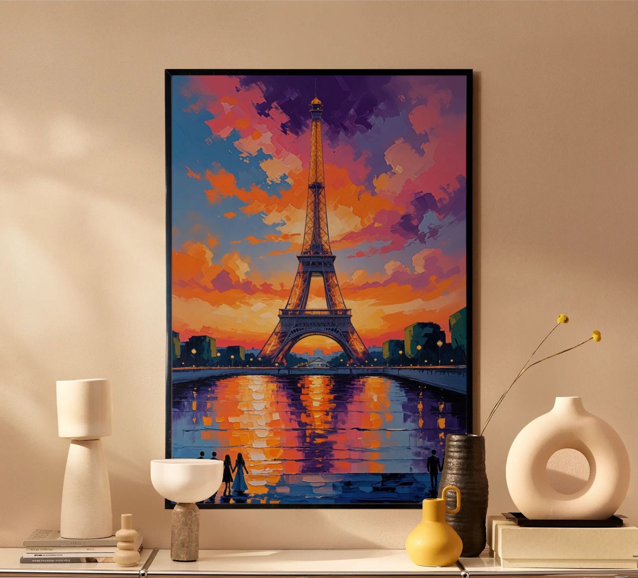 Golden Eiffel Tower with Evening Reflections Poster von AlbertKlee