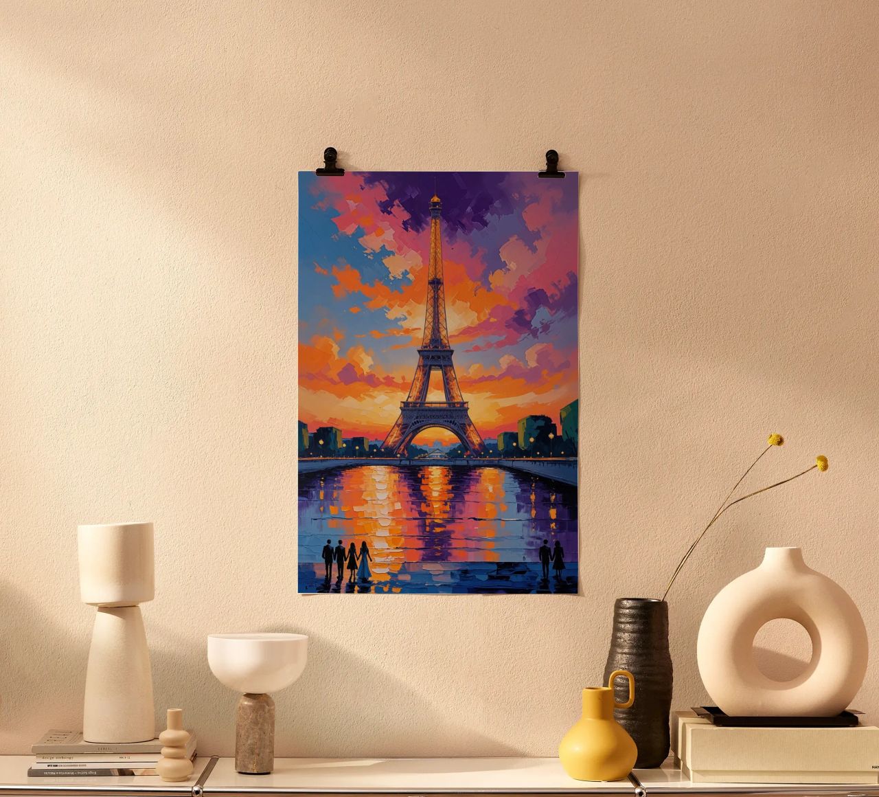 Golden Eiffel Tower with Evening Reflections Poster von AlbertKlee