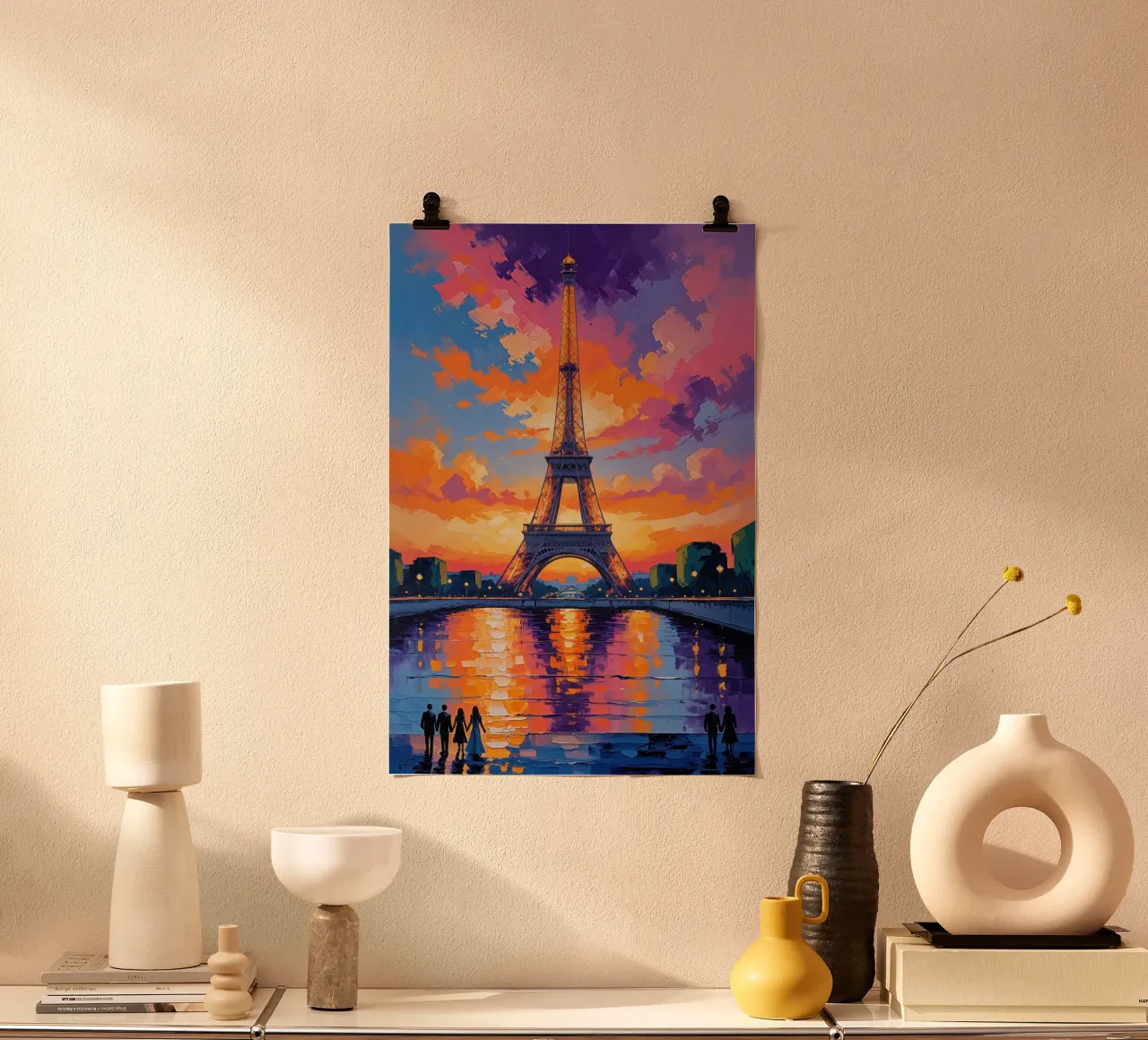 Golden Eiffel Tower with Evening Reflections poster da AlbertKlee