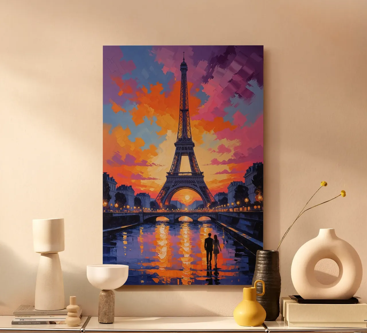 Golden Glow of the Eiffel Tower at Dusk Alu-Dibond von AlbertKlee
