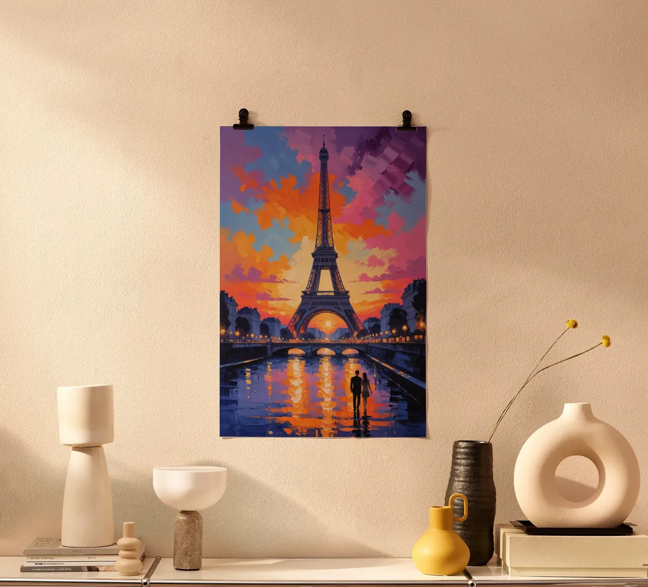 Golden Glow of the Eiffel Tower at Dusk carta hahnemühle da AlbertKlee