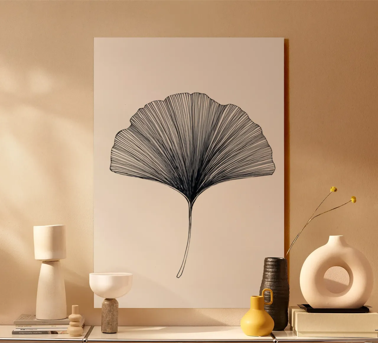 Foglia di ginkgo minimalista alluminio dibond da Kunst und Kontrast